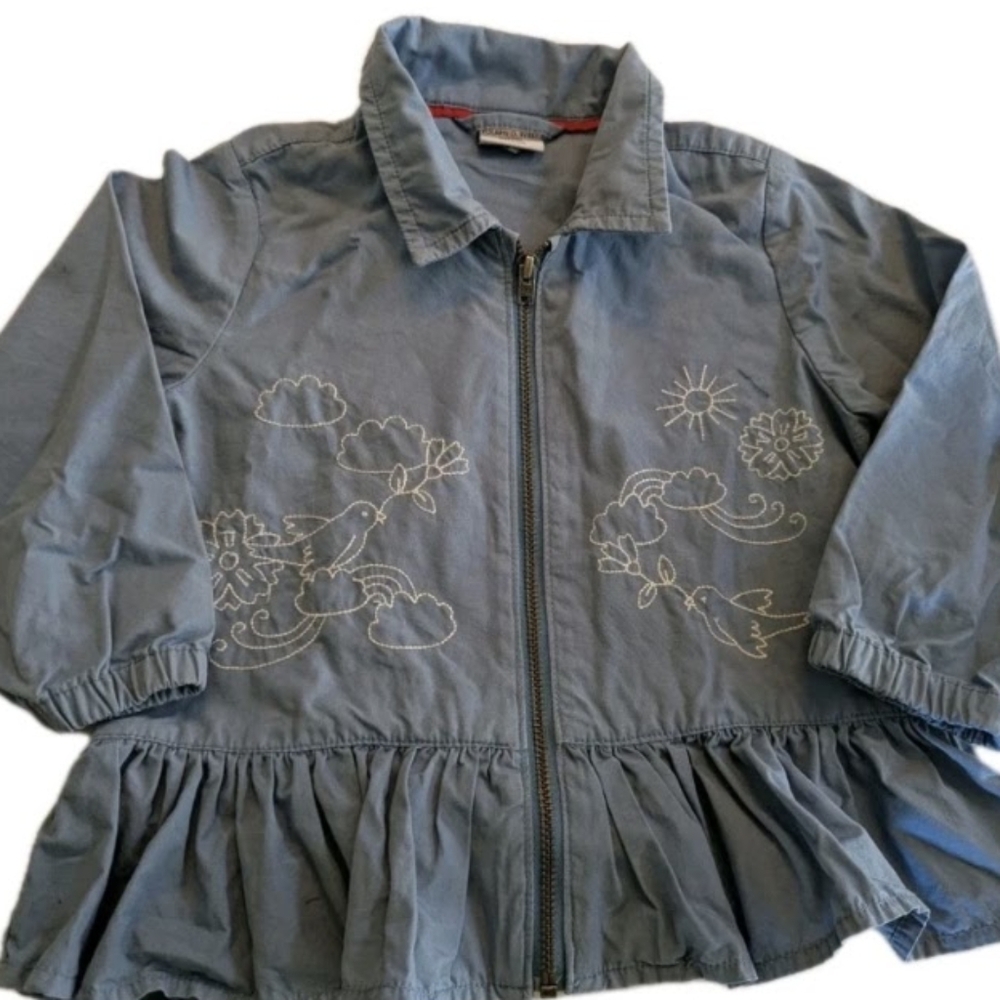 Baby Girl Blue Embroidered Jacket, Size 1-1.5 Years,Polarn O Pyret